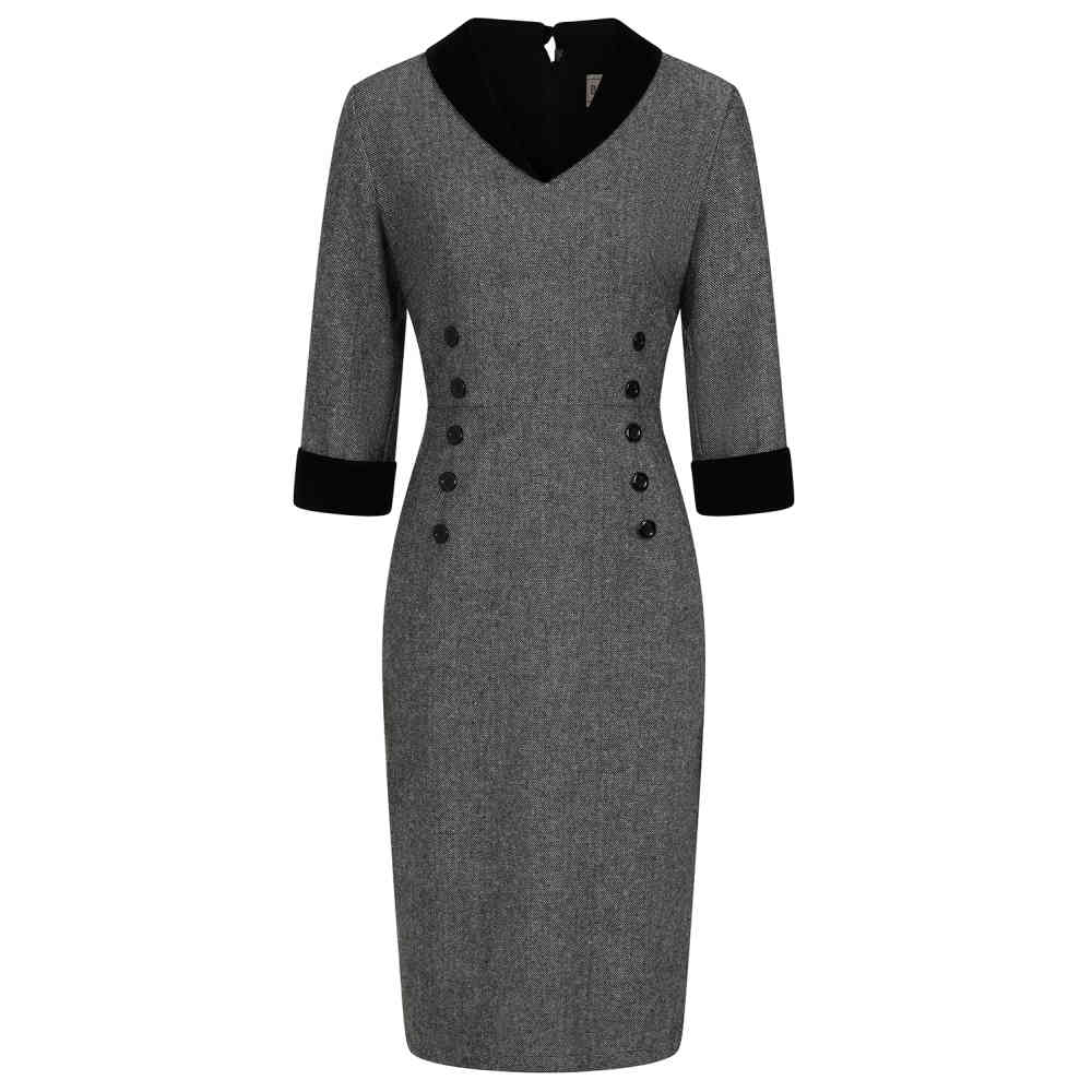 Banned - Sylvia Herringbone Bleistift kleid - Grau